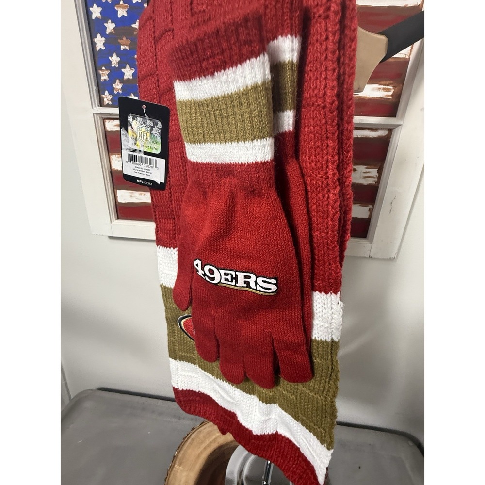 NFL San Francisco 49ers Scarf Glove Set Unisex OS Red Gold Knit - Picture 3 of 5